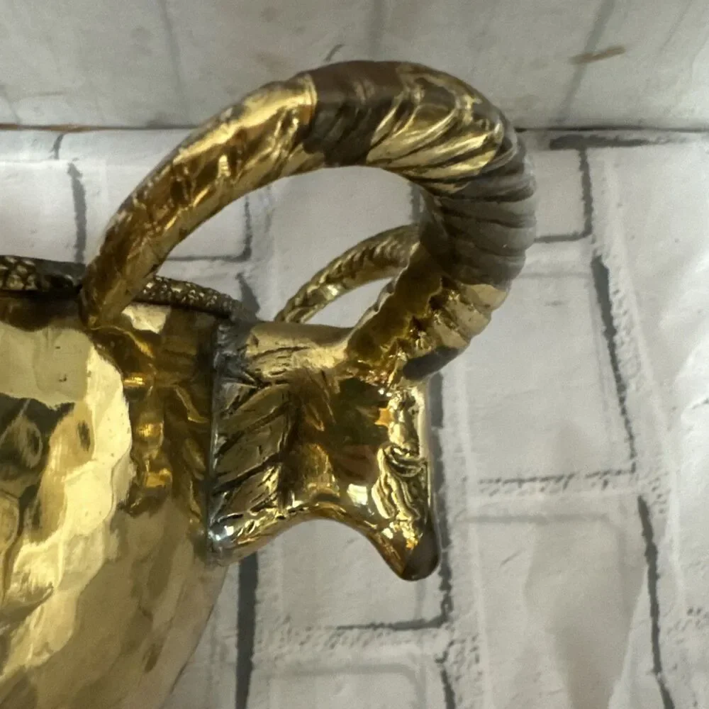 Vtg Hollywood Regency MCM Large Chalice Pedestal Bowl Rams Horns